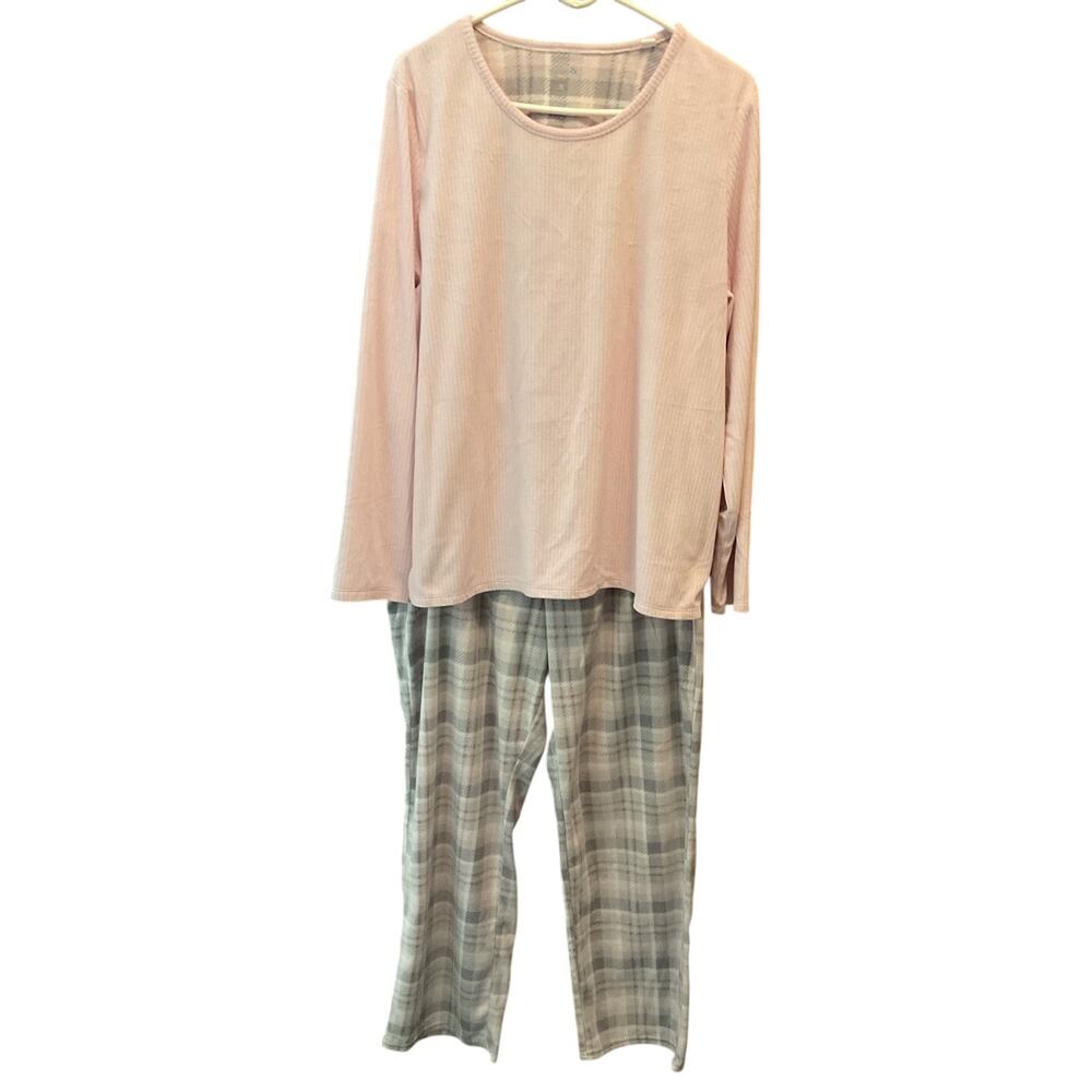 Croft & Barrow Intimates Womens  Plaid, Solid Cozy Pajama Set XL Pink Gray